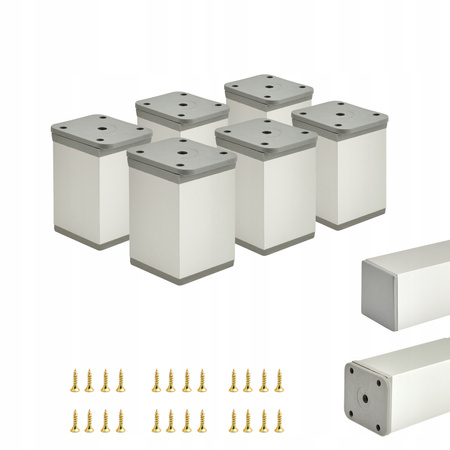 6 x Aluminiowa nóżka stopka meblowa regulowana FEST 40x40 mm - Alu