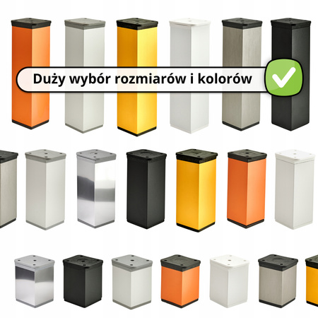 1 x Aluminiowa nóżka stopka meblowa regulowana FEST 40x40 mm - Alu