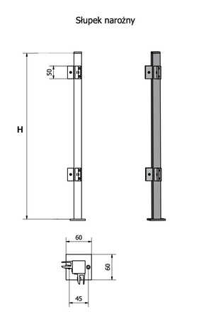 Aluminiowy słupek do mocowania plexi/szkła narożny alu - Konfigurator na wymiar