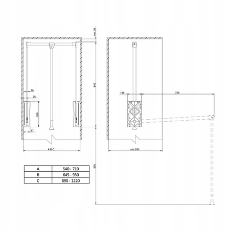 REJS Pantograf do szaf LIFTER Basic 540 - 710 Chrom/czarny - TA01.0072.08.052