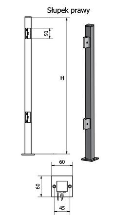 Aluminiowy słupek do mocowania plexi/szkła prawy czarny - Konfigurator na wymiar