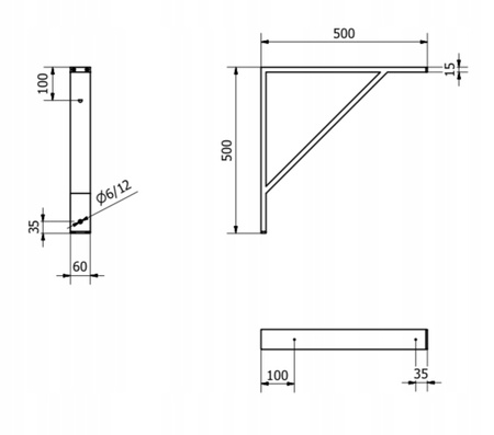 Aluminiowy wspornik blatu FEST 500x500 mm - aluminium