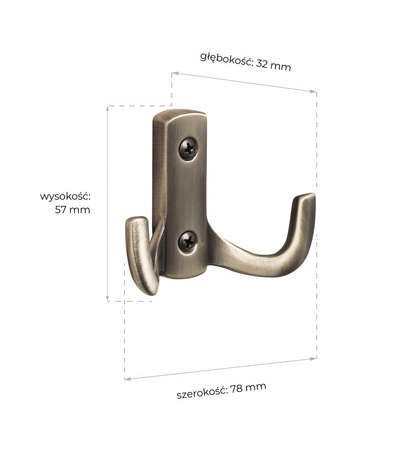 Wieszak meblowy 2-hakowy stare złoto