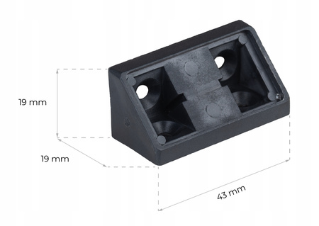 Podwójny kątownik meblowy konstrukcyjny czarny z wkrętami