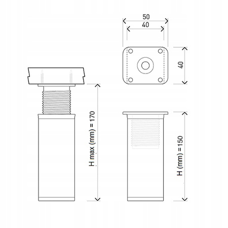 4 x Aluminiowa nóżka stopka meblowa regulowana FEST 40x40 mm - Inox