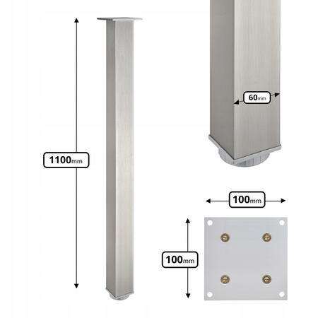 1 x Aluminiowa noga meblowa do stołu regulowana FEST 60x60 mm - alu