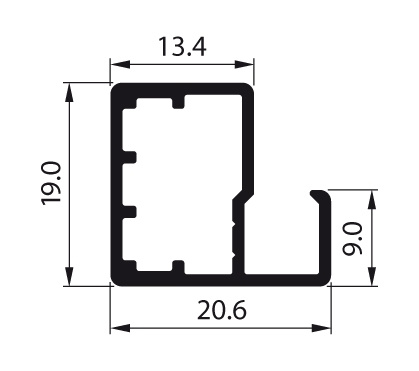 Ramka aluminiowa F10 Szary (RAL 7021) - Konfigurator profili do frontów i luster na wymiar