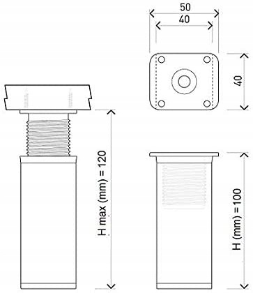 6 x Aluminiowa nóżka stopka meblowa regulowana FEST 40x40 mm - Inox