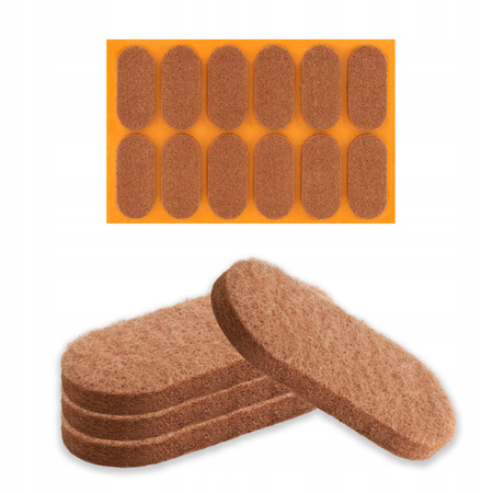 Owalny filc meblowy samoprzylepny 20x44 mm brązowy (12 sztuk)