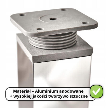 1 x Aluminiowa nóżka stopka meblowa regulowana FEST 40x40 mm - Alu