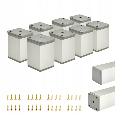 8 x Aluminiowa nóżka stopka meblowa regulowana FEST 40x40 mm - Alu