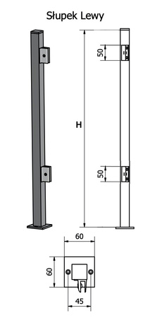 Aluminiowy Słupek na Biurko Ladę do Mocowania plexi/szkła - Lewy Aluminium - Konfigurator na wymiar